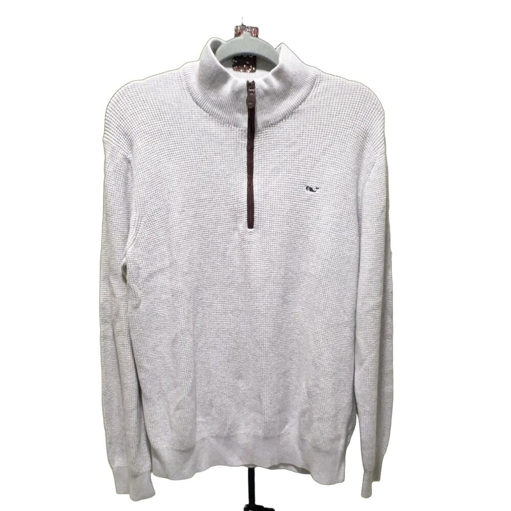 Vineyard Vines Men's S Gray Waffle-Knit Quarter-Zip Pullover Sweater Preppy